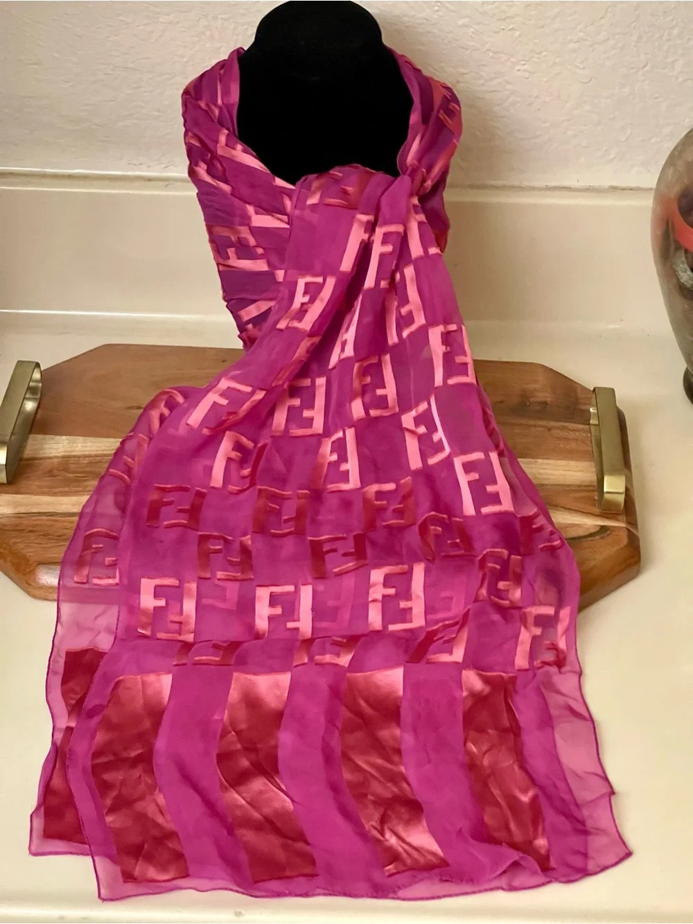 Fendi Pink and Magenta Silk Blend Scarf